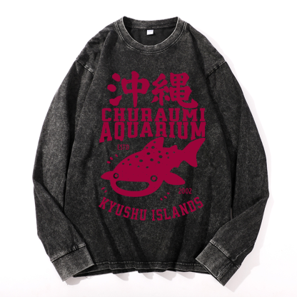 Okinawa Churaumi Aquarium Kyushu Islands Vintage Cotton Wash Crewneck Sweatshirt