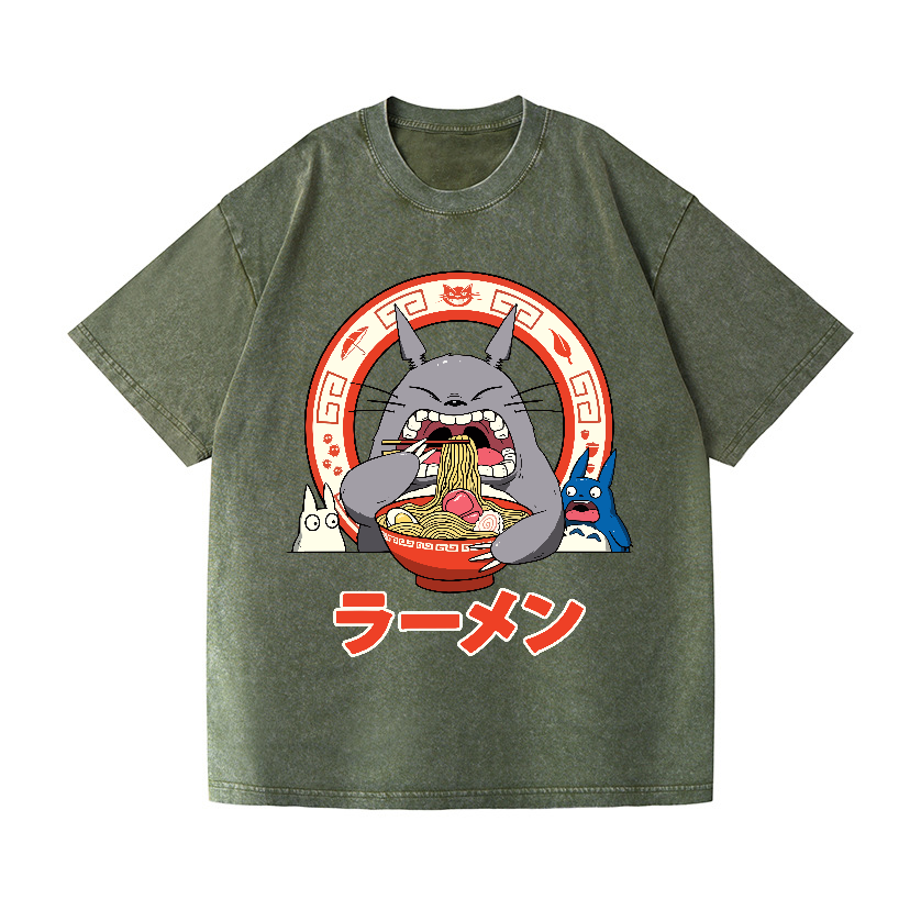 Ghibli Totoro Ramen  Anime Vintage Wash Japanese Design T-Shirt