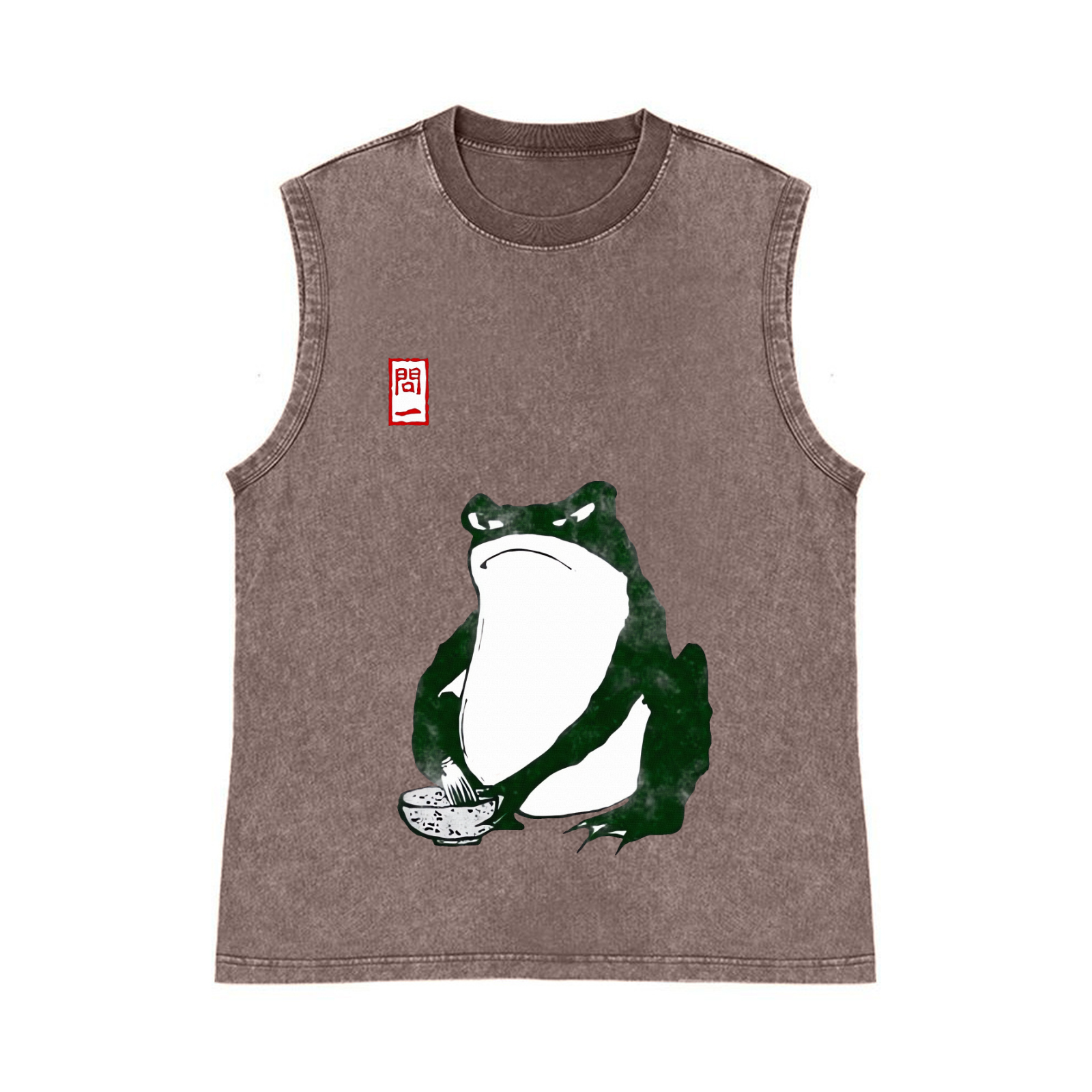 Frog Making Matcha Pure Cotton Wash-Dyed Sleeveless Tank Top