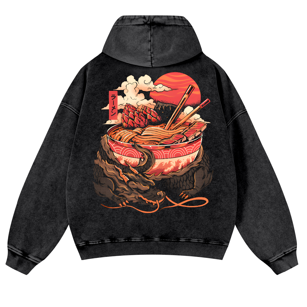 Dragon Ramen Vintage Washed Cotton Back Art Hoodie