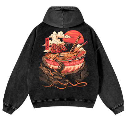 Dragon Ramen Vintage Washed Cotton Back Art Hoodie