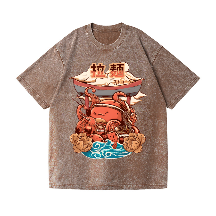 Ramen Octopus Vintage Wash Japanese Design T-Shirt