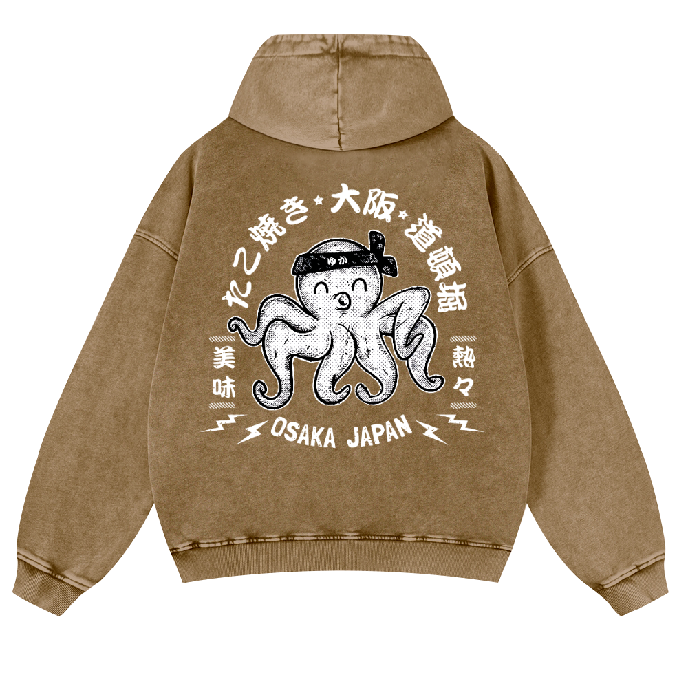 Octopus Takoyaki Osaka Japan Vintage Washed Cotton Back Art Hoodie