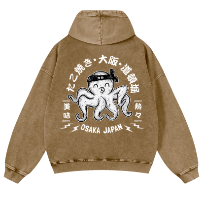 Octopus Takoyaki Osaka Japan Vintage Washed Cotton Back Art Hoodie