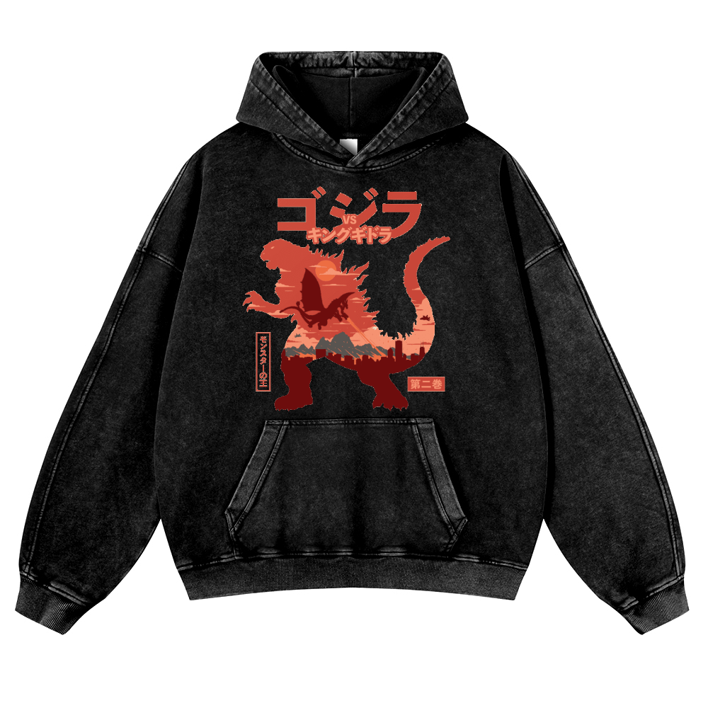 Godzilla vs. King Ghidorah Showdown Vintage Washed Thick Cotton Hoodie