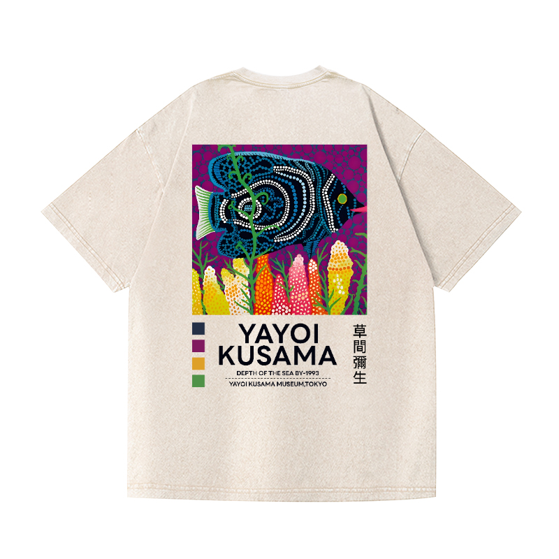 Yayoi Kusama Fish Vintage Wash Japanese Design Back Art T-Shirt