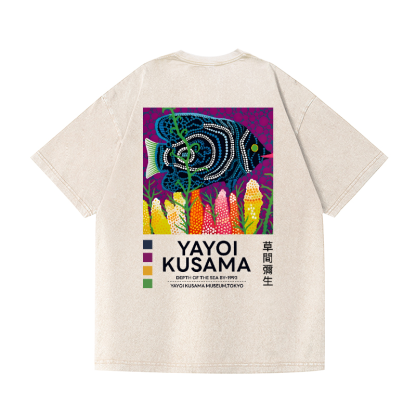 Yayoi Kusama Fish Vintage Wash Japanese Design Back Art T-Shirt