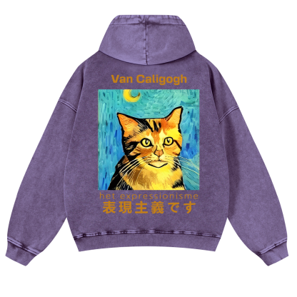 Cat Van Caligogh Vintage Washed Cotton Back Art Hoodie