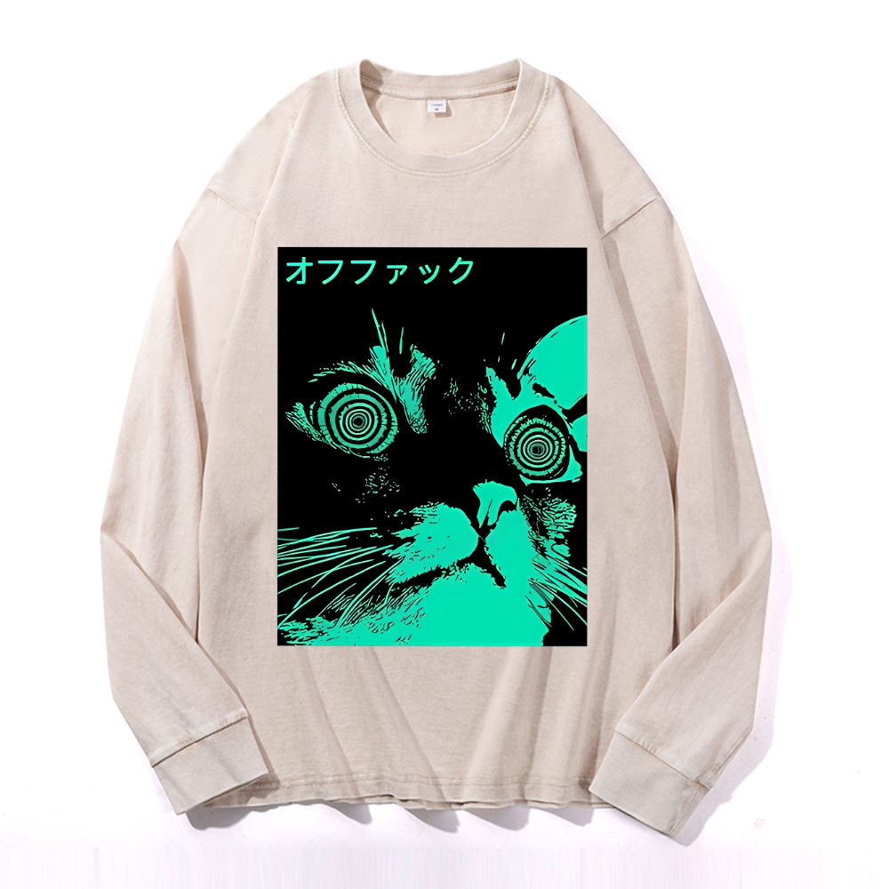 Enigmatic Cat Eyes Vintage Cotton Wash Crewneck Sweatshirt
