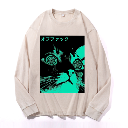 Enigmatic Cat Eyes Vintage Cotton Wash Crewneck Sweatshirt