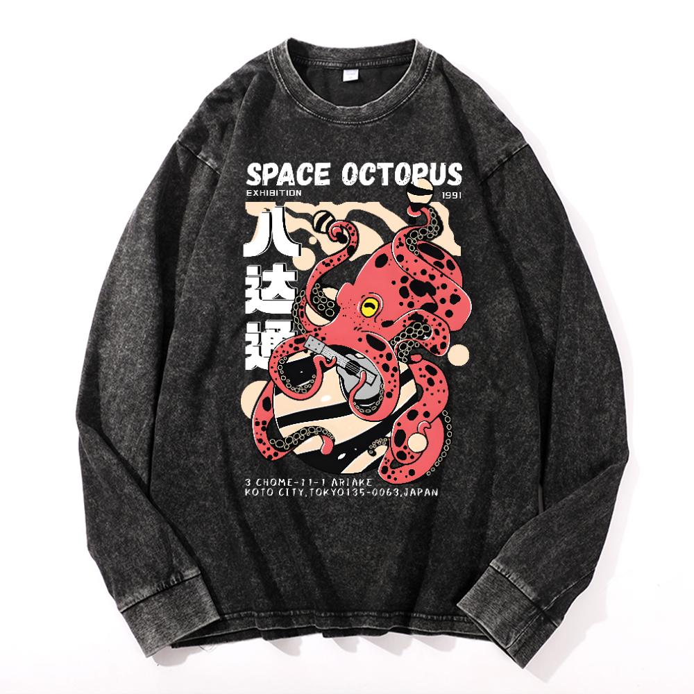 Space Octopus Vintage Cotton Wash Crewneck Sweatshirt