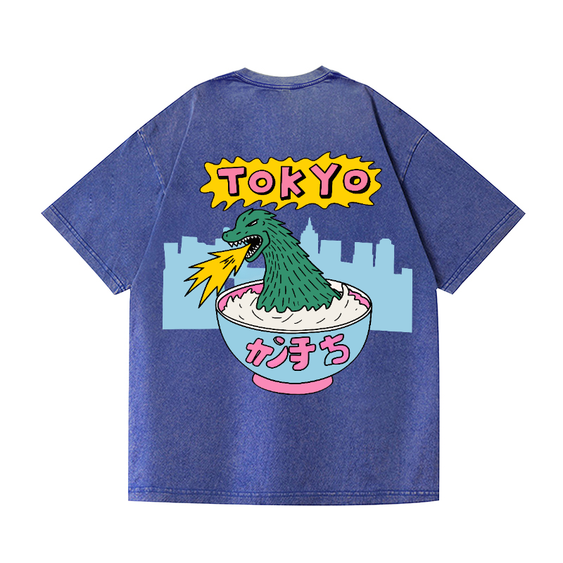 Tokyo Godzilla Vintage Wash Japanese Design Back Art T-Shirt