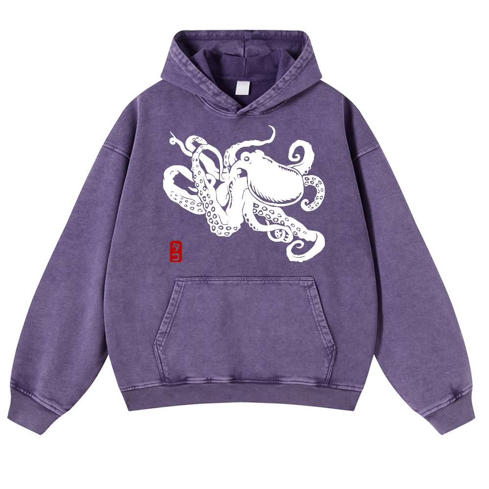 Octopus Vintage Washed Thick Cotton Hoodie