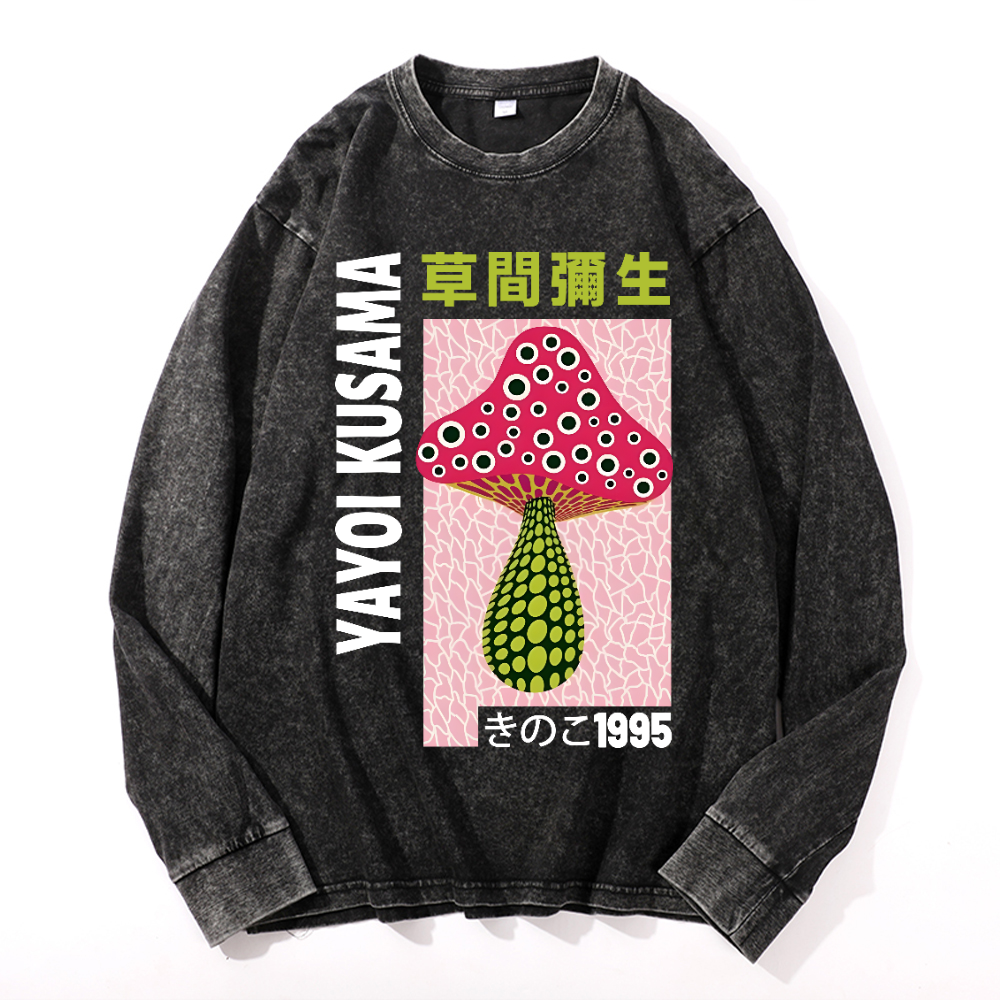 Yayoi Kusama Mushroom Vintage Cotton Wash Crewneck Sweatshirt