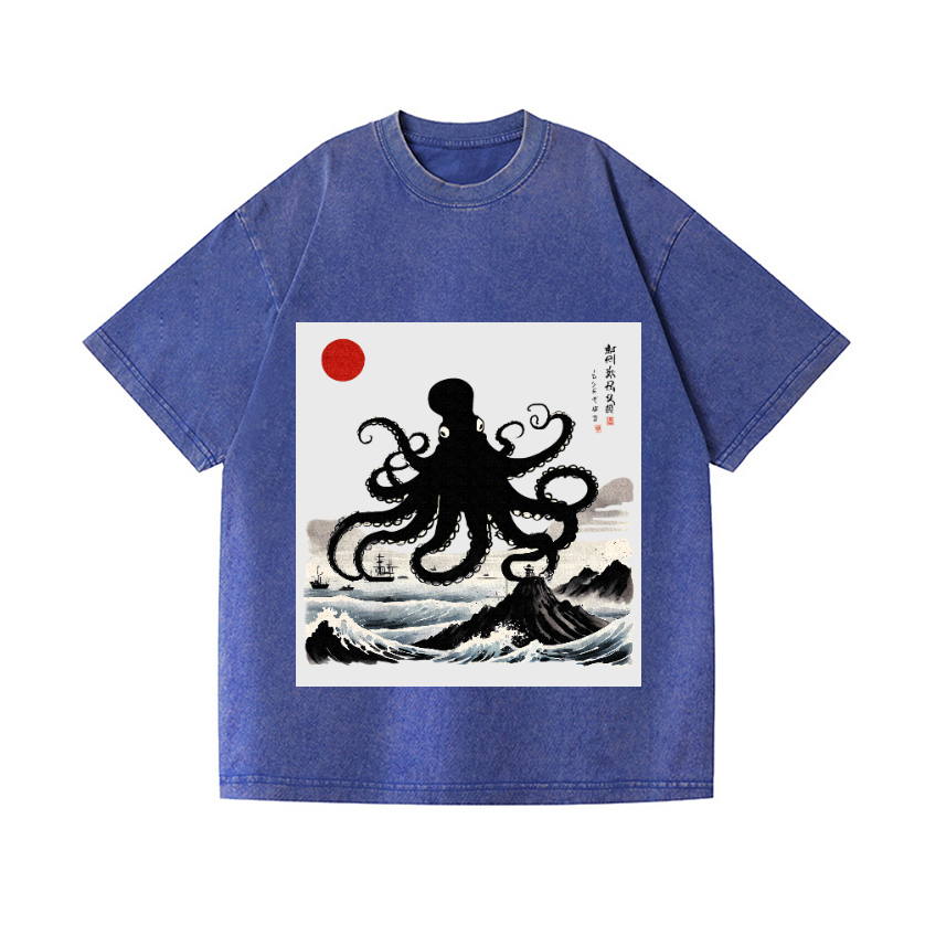 The Giant Octopus in the Sea Vintage Wash Japanese Design T-Shirt