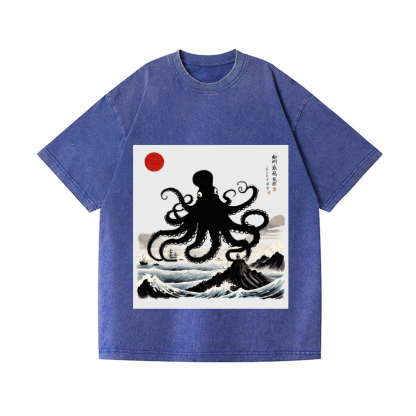 The Giant Octopus in the Sea Vintage Wash Japanese Design T-Shirt