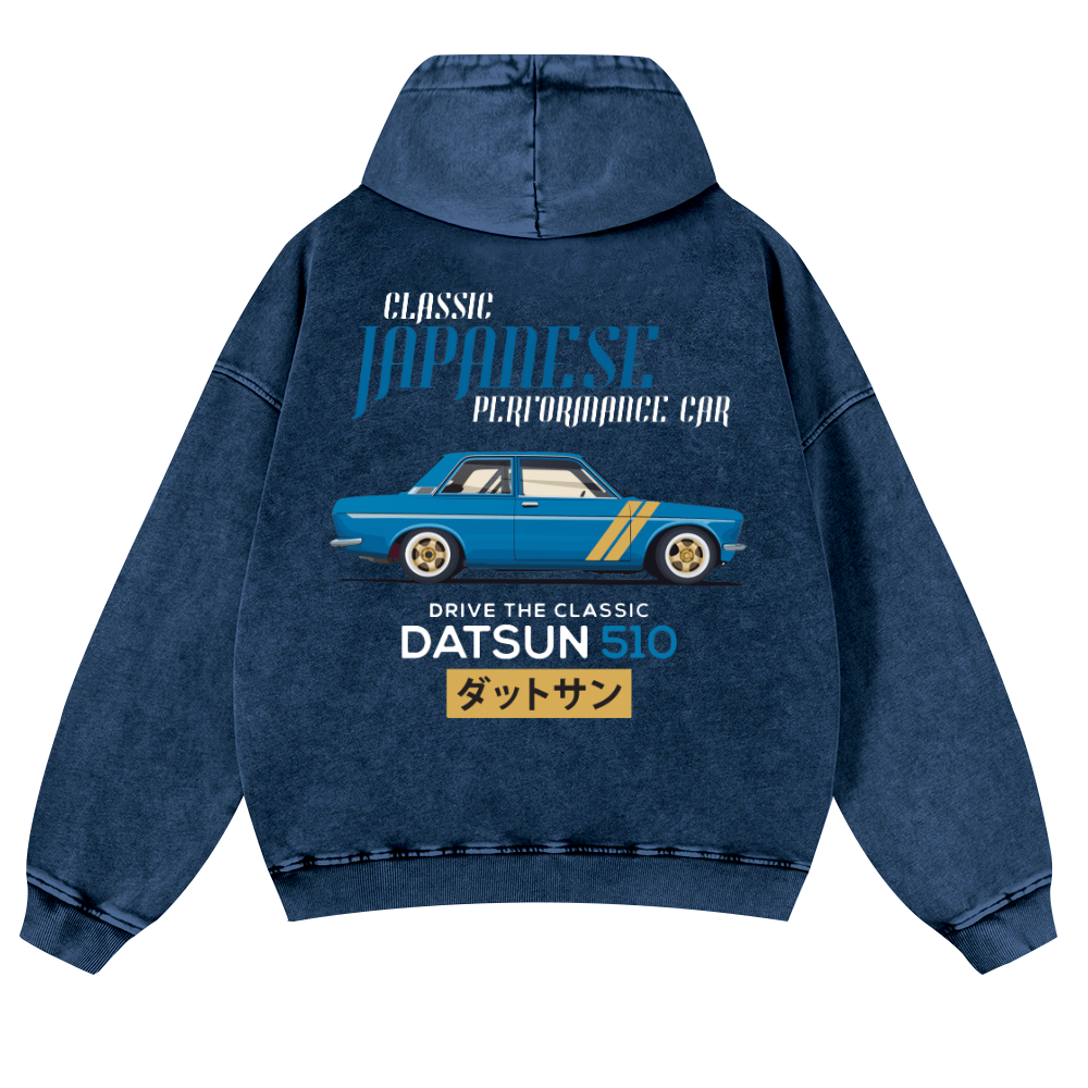 Datsun Car Vintage Washed Cotton Back Art Hoodie