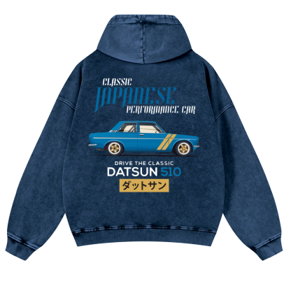 Datsun Car Vintage Washed Cotton Back Art Hoodie