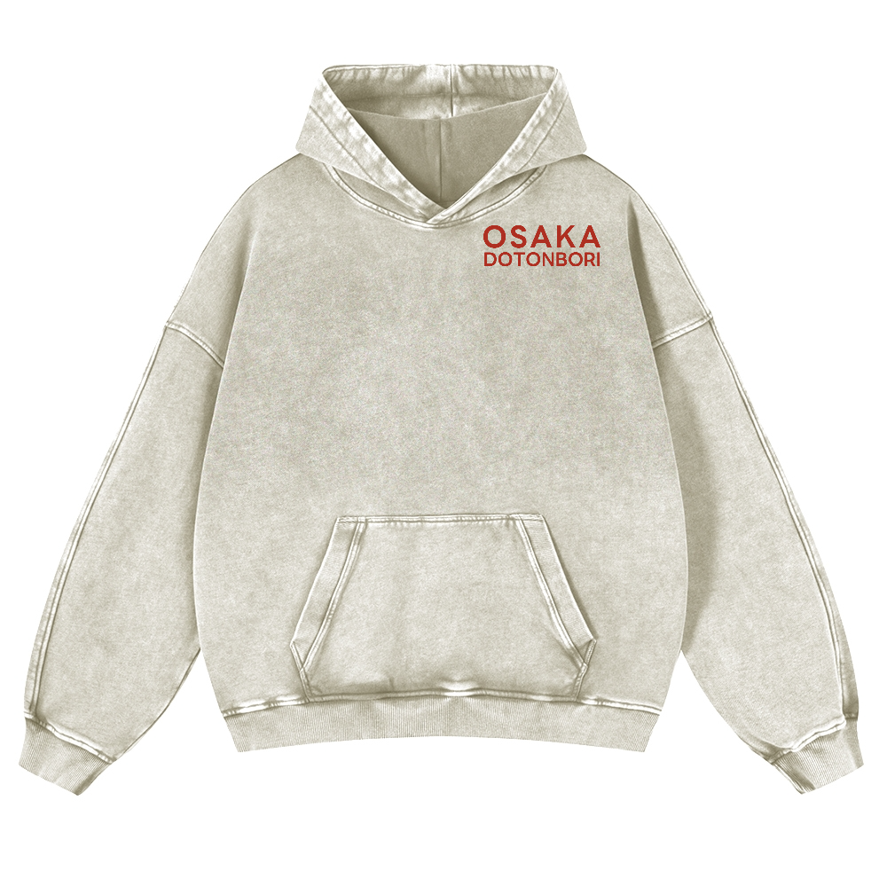 Osaka Dotonbori Drunken Octopus Vintage Washed Cotton Back Art Hoodie