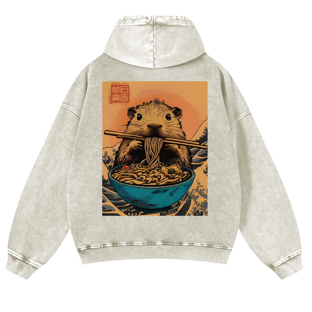 Guinea Pig Ramen Vintage Washed Cotton Back Art Hoodie