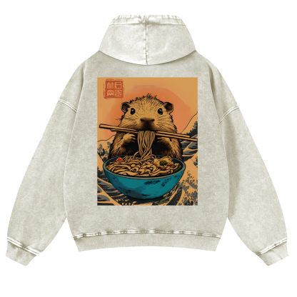 Guinea Pig Ramen Vintage Washed Cotton Back Art Hoodie