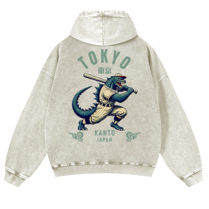 Tokyo Kanto Japan Vintage Washed Cotton Back Art Hoodie