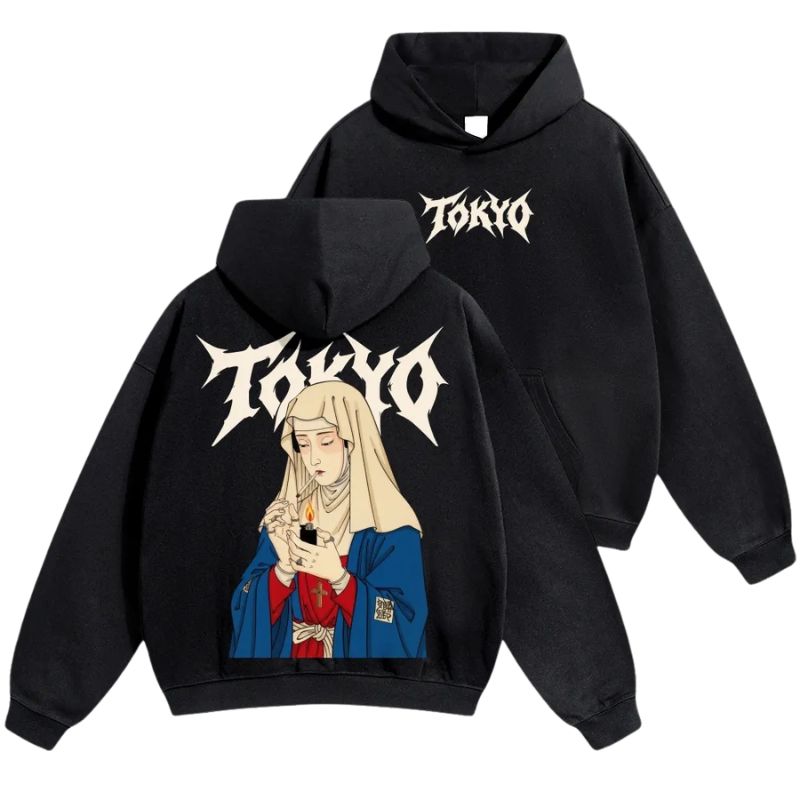Tokyo Dark Nun Streetwear Vintage Cotton Hoodie