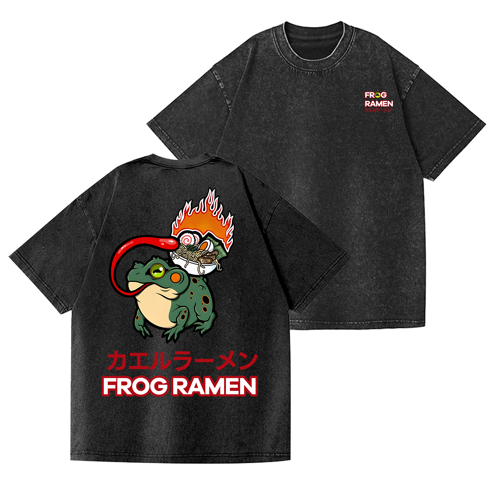 Frog Ramen Vintage Wash Japanese Design Back Art T-Shirt