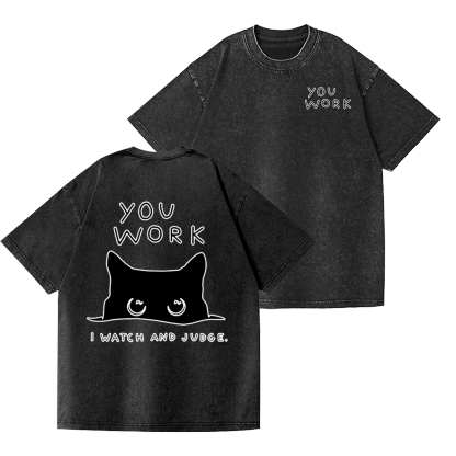 Black Cat Vintage Wash Japanese Design Back Art T-Shirt