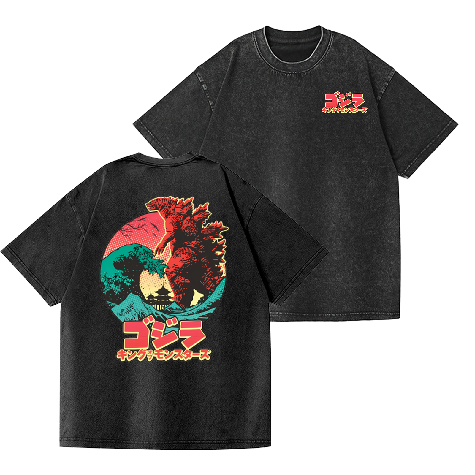 Godzilla Vintage Wash Japanese Design Back Art T-Shirt
