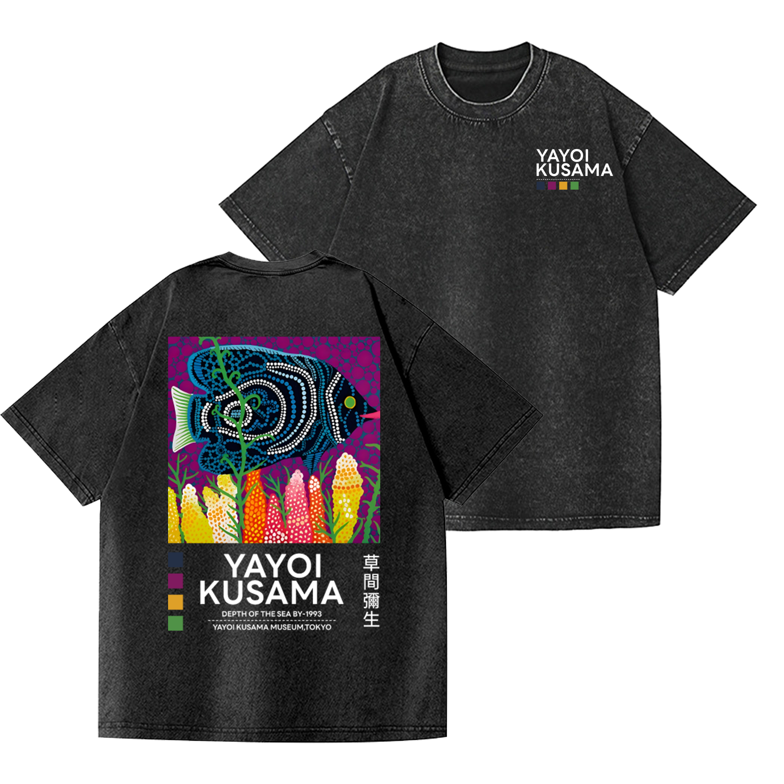 Yayoi Kusama Fish Vintage Wash Japanese Design Back Art T-Shirt