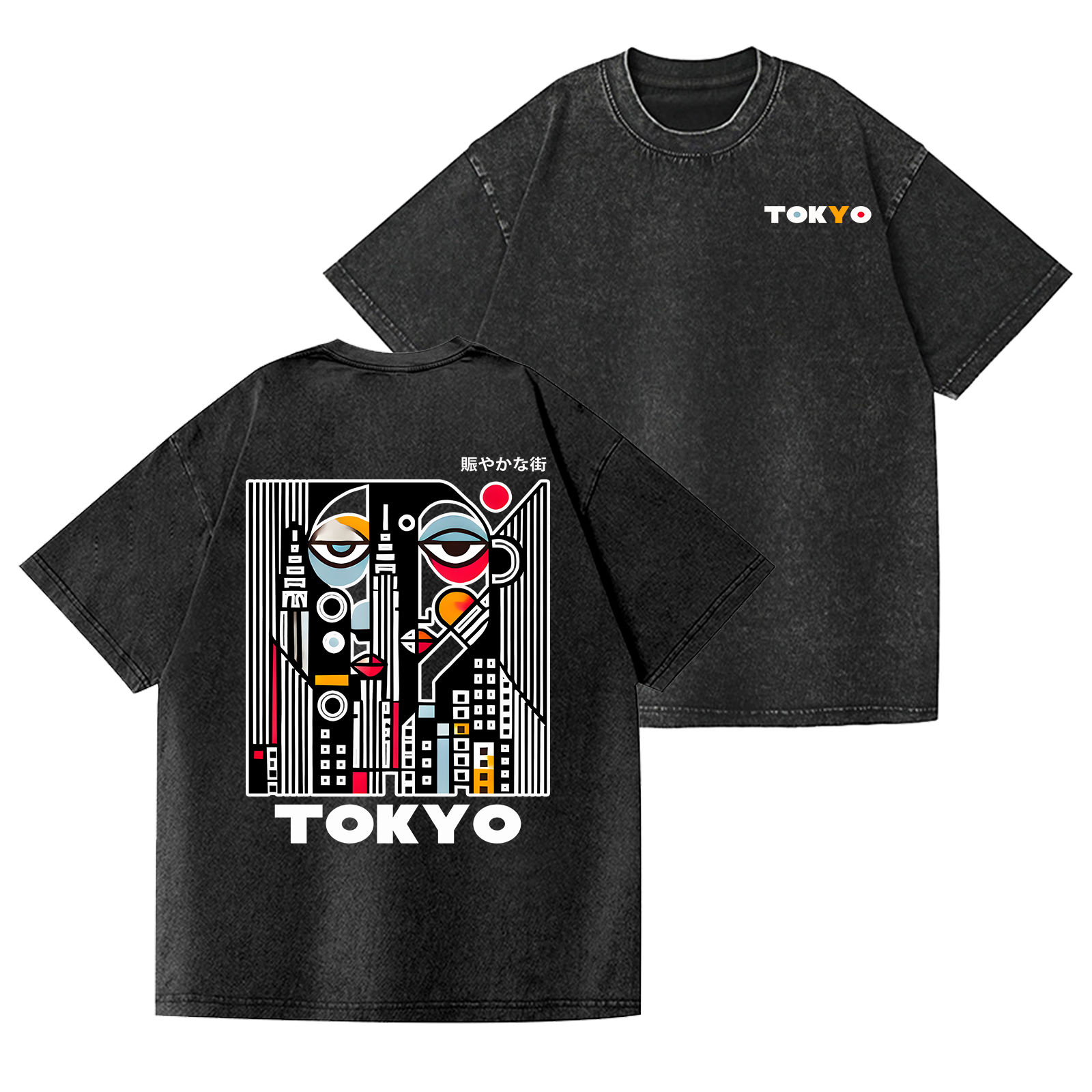 Tokyo Art Vintage Wash Japanese Design Back Art T-Shirt