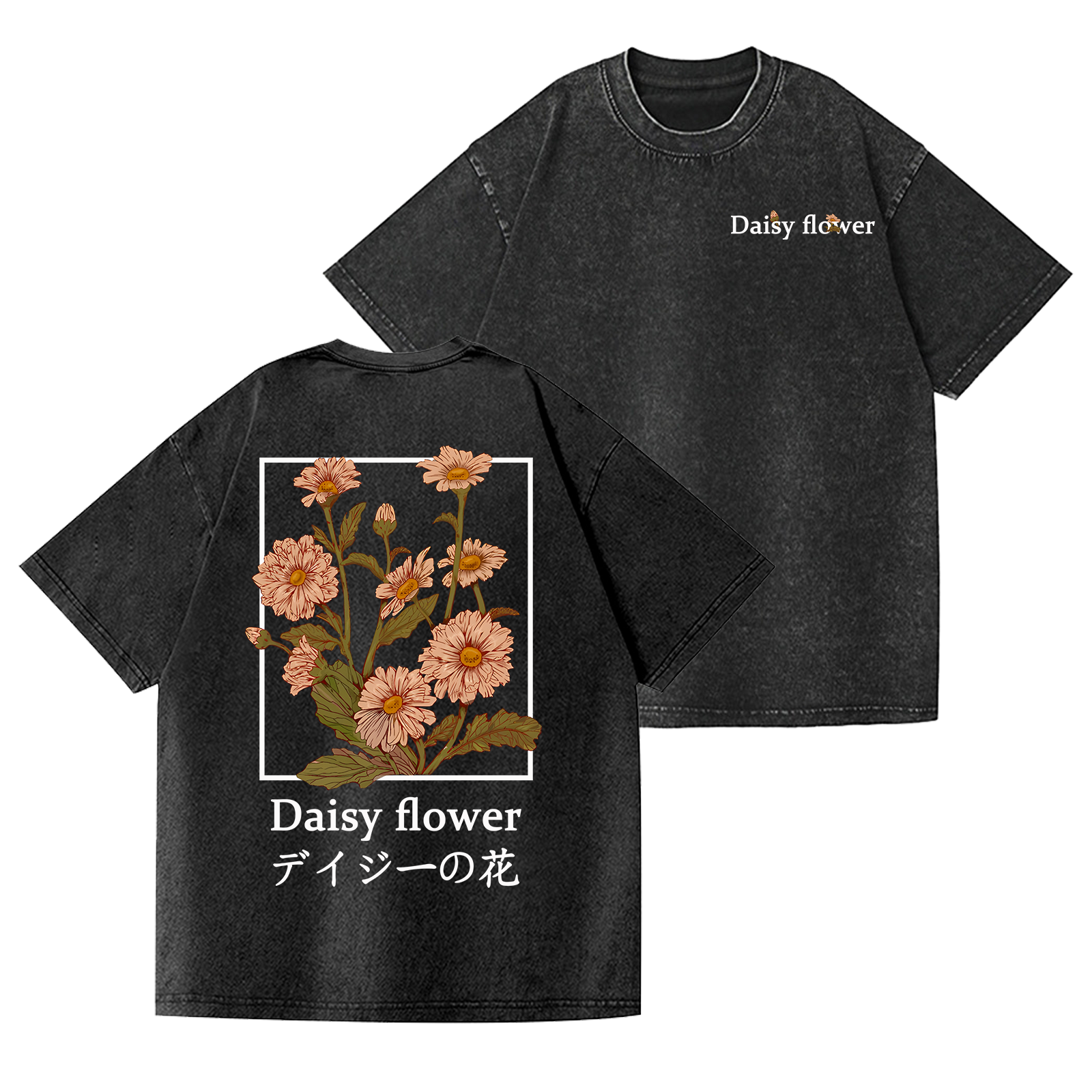 Daisy Flower Vintage Wash Japanese Design Back Art T-Shirt