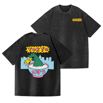 Tokyo Godzilla Vintage Wash Japanese Design Back Art T-Shirt