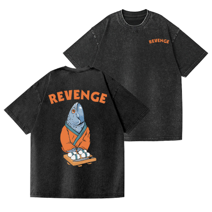 Revenge Fish Vintage Wash Japanese Design Back Art T-Shirt