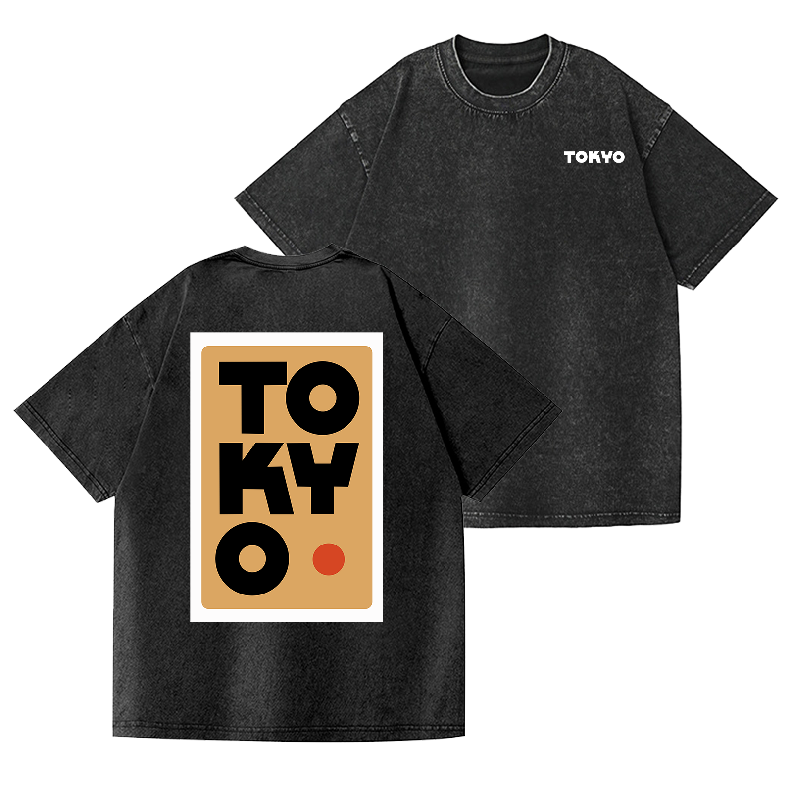 Tokyo Vintage Wash Japanese Design Back Art T-Shirt