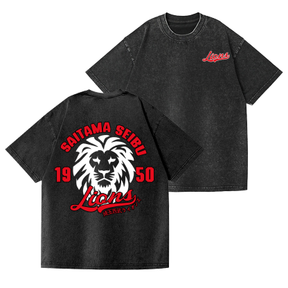Saitama Seibu Lions Vintage Wash Japanese Design Back Art T-Shirt