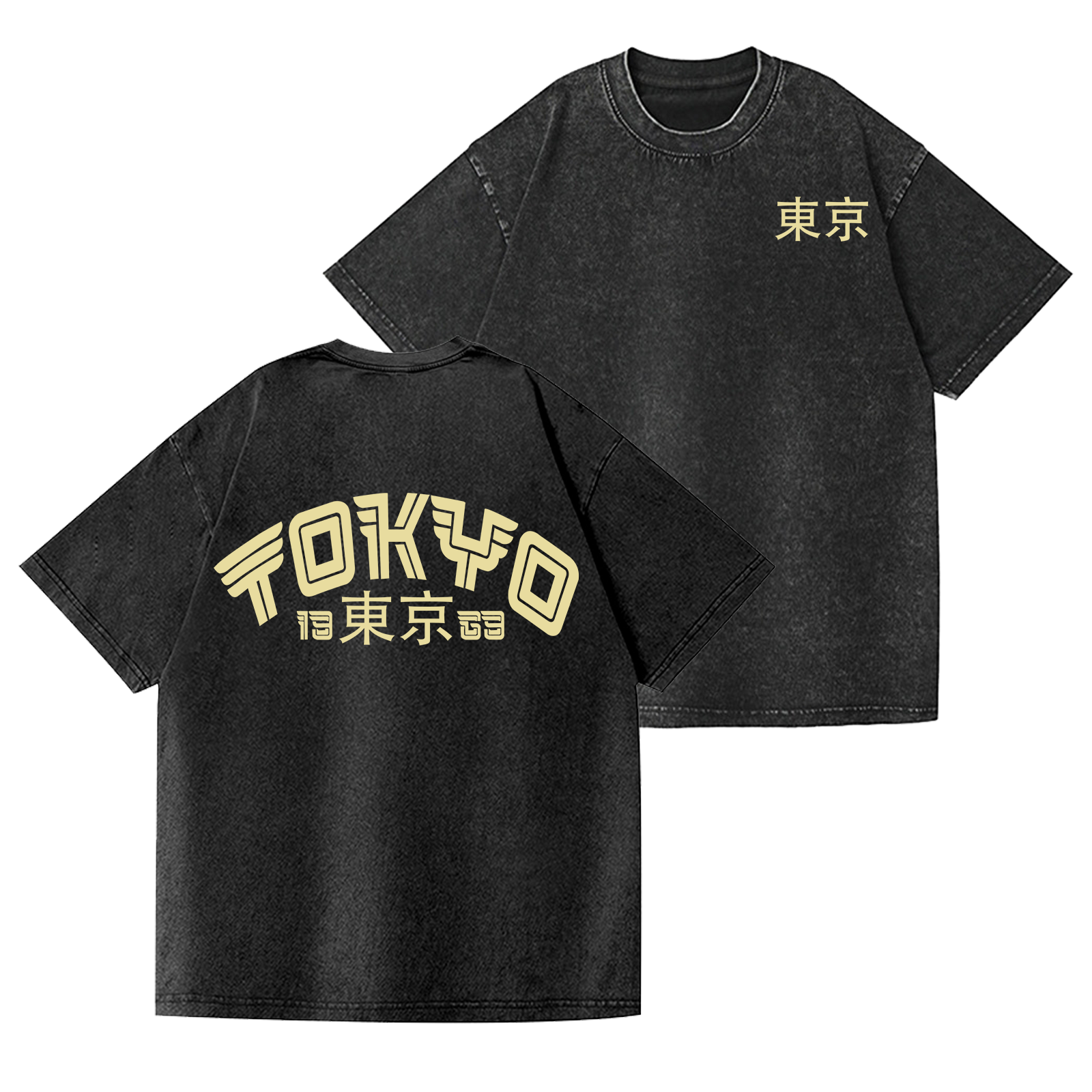 Tokyo Vintage Wash Japanese Design Back Art T-Shirt