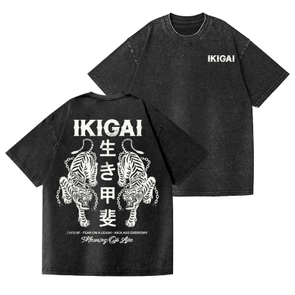 Ikigai Tiger Vintage Wash Japanese Design Back Art T-Shirt