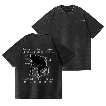 Cat Poop Vintage Wash Japanese Design Back Art T-Shirt