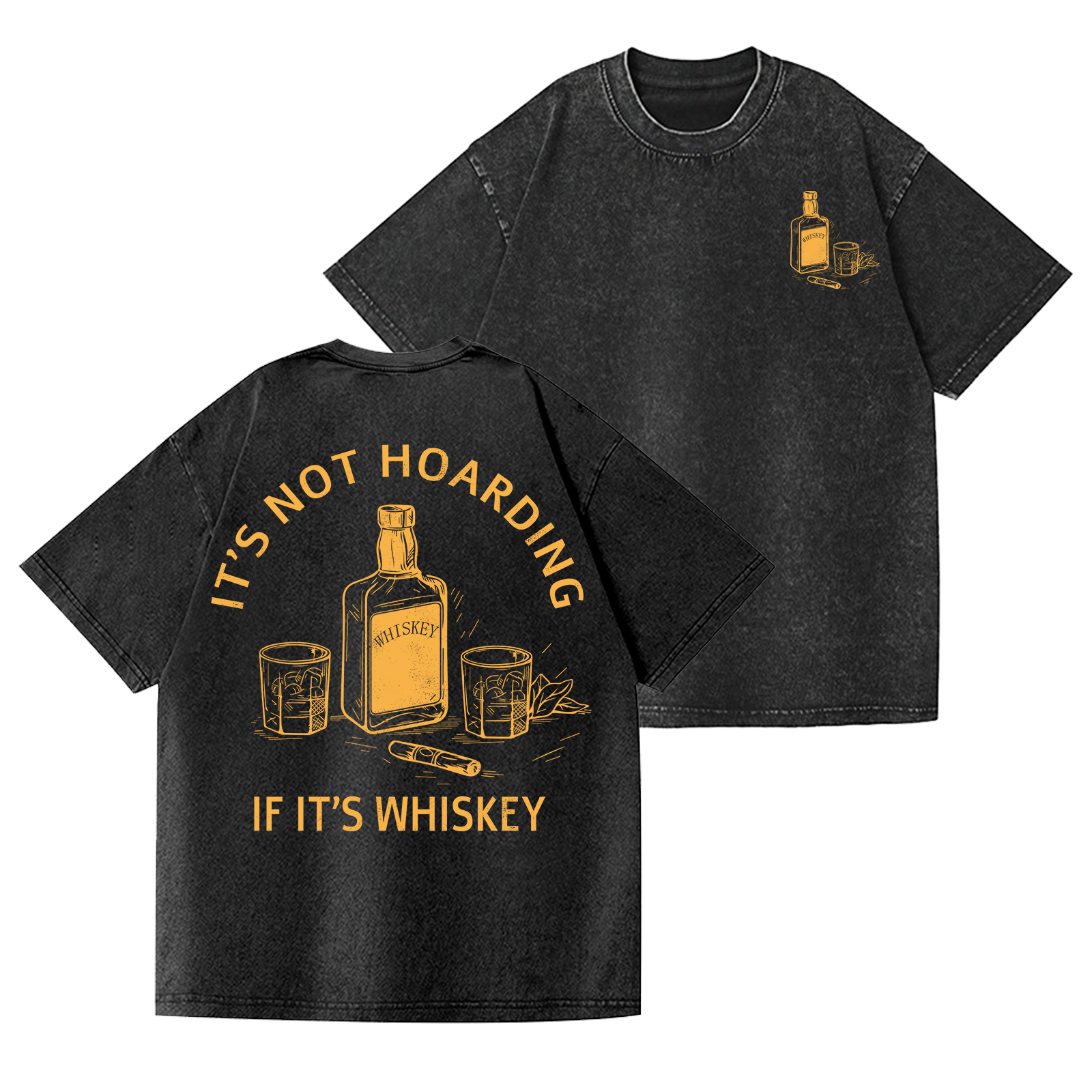 Wiskey Vintage Wash Japanese Design Back Art T-Shirt