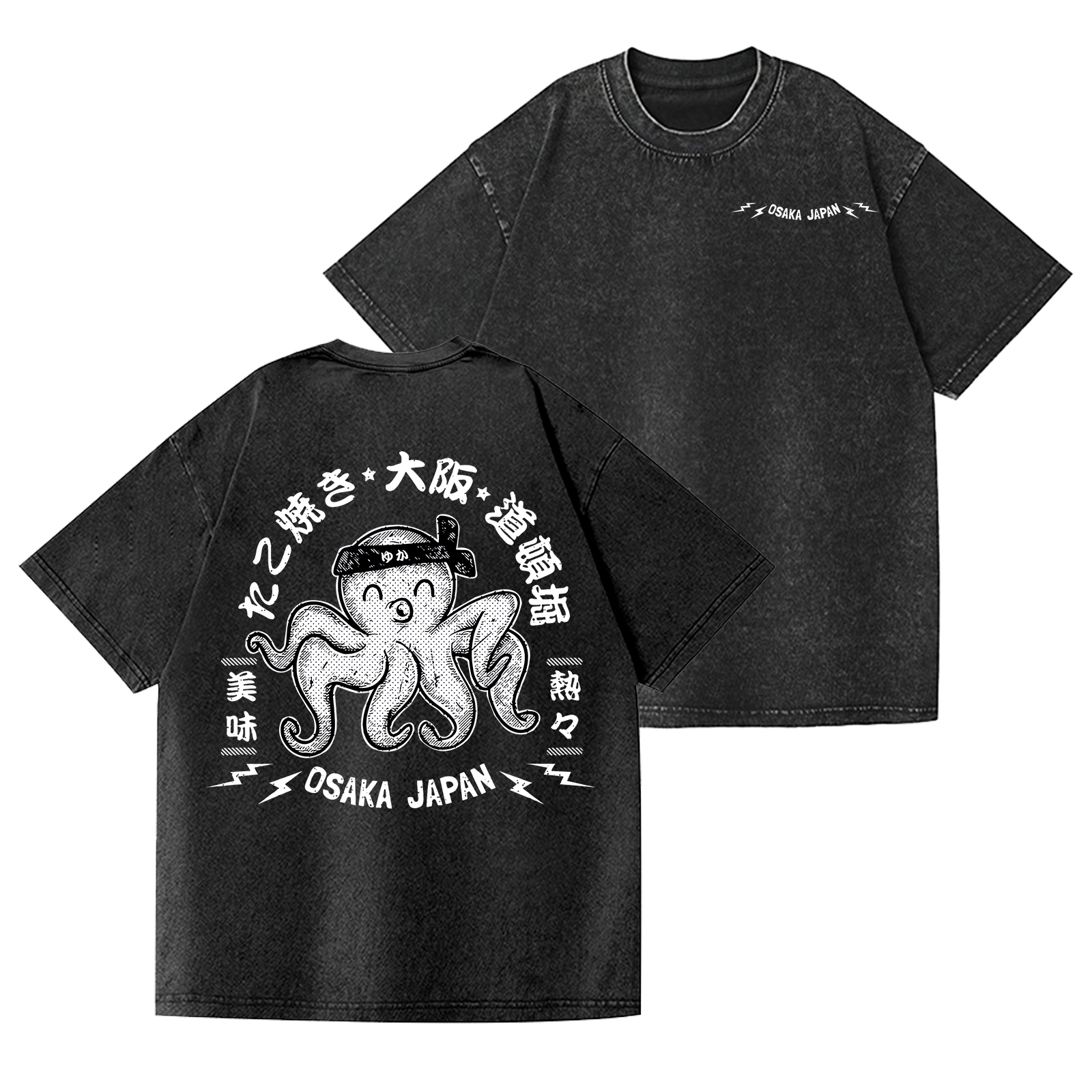 Osaka Dotonbori Octopus Vintage Wash Japanese Design Back Art T-Shirt