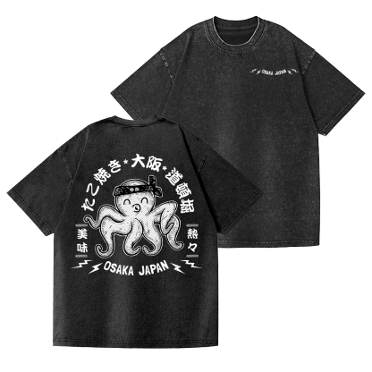Osaka Dotonbori Octopus Vintage Wash Japanese Design Back Art T-Shirt