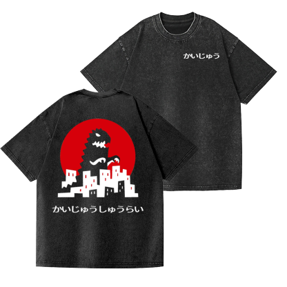 Godzilla Vintage Wash Japanese Design Back Art T-Shirt