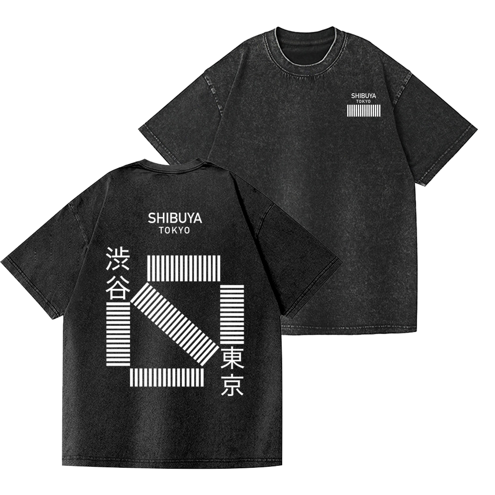 Shibuya Tokyo Vintage Wash Japanese Design Back Art T-Shirt