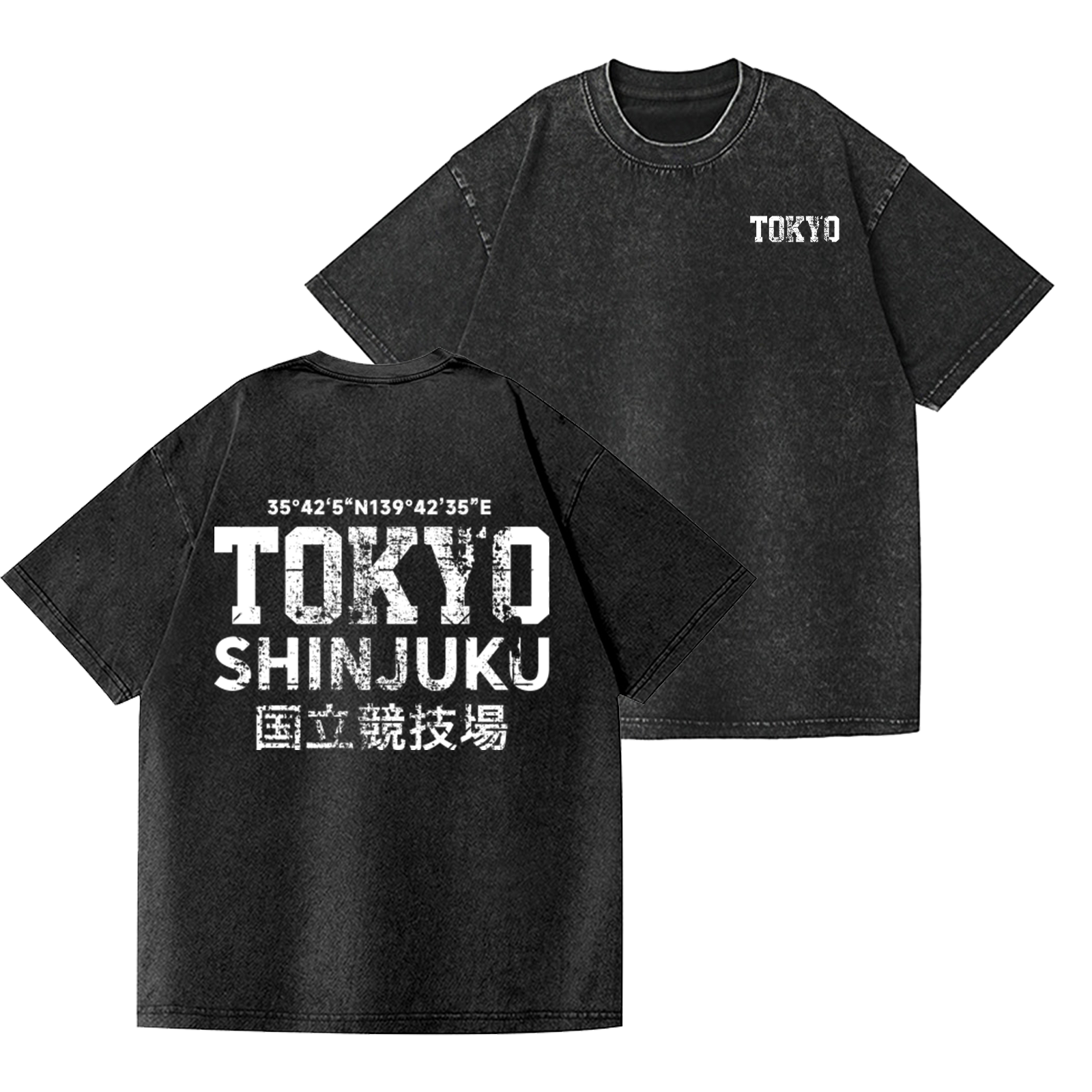 Tokyo Shinjuku Vintage Wash Japanese Design Back Art T-Shirt