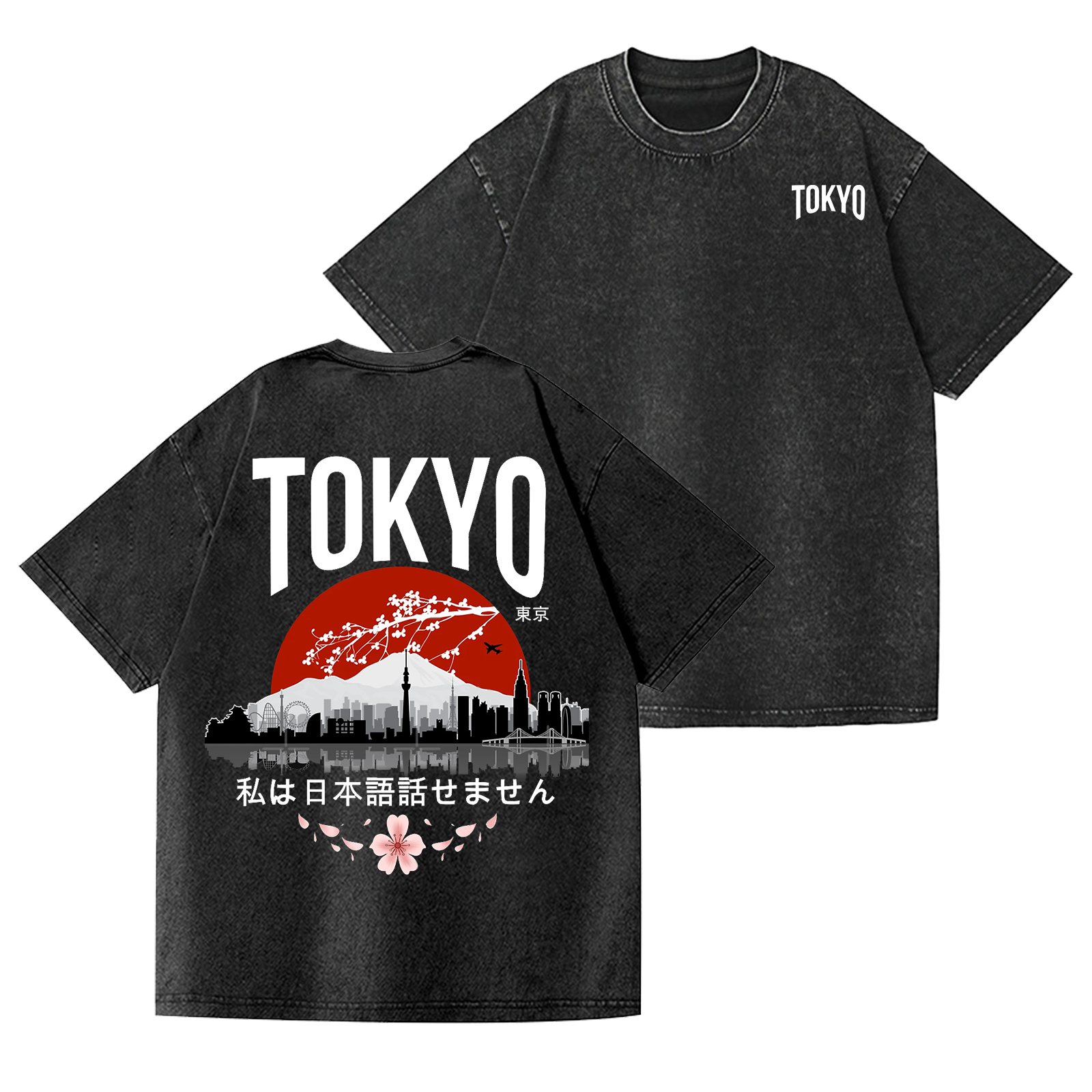 Tokyo Vintage Wash Japanese Design Back Art T-Shirt