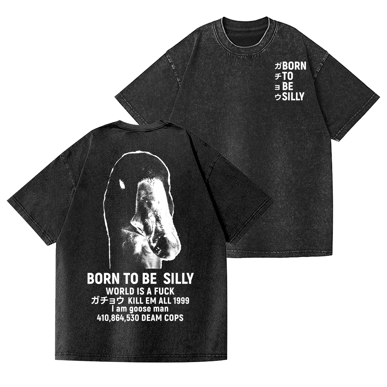 Duck Vintage Wash Japanese Design Back Art T-Shirt