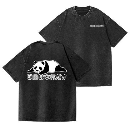 Panda Vintage Wash Japanese Design Back Art T-Shirt