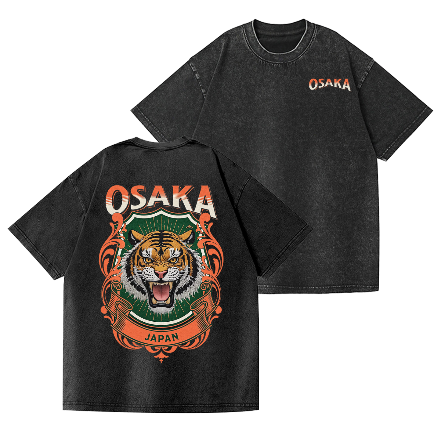 Osaka Tiger Vintage Wash Japanese Design Back Art T-Shirt